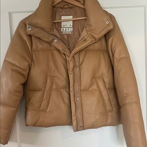 Abercrombie & Fitch Cognac Leather Puffer Jacket